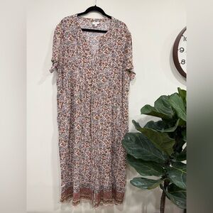 J. Jill Pink Multi Floral V-Neck Midi Dress